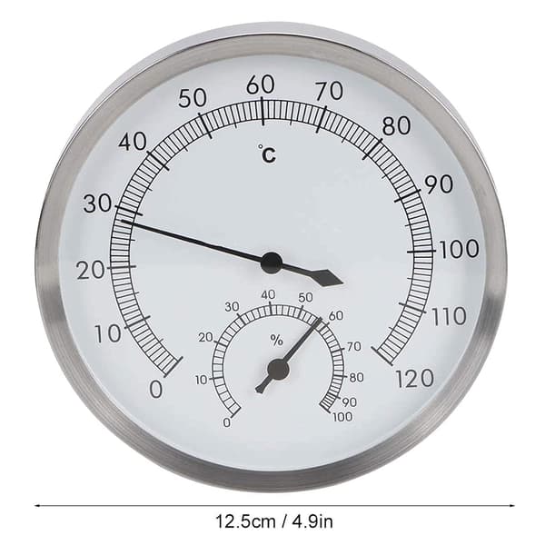 Badstu termometer hygrometer i rustfritt stål, dampbadstu termometer med lettlest skala, termohygrometer, badstu tilbehør