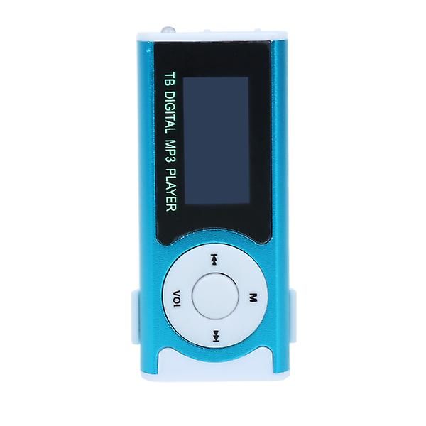 Mp3-spiller med LCD-skjerm, USB-kabel, miniklips, LED-lys, stereo, superbass, blå (TF-kort er ikke inkludert) BlueM Blue M