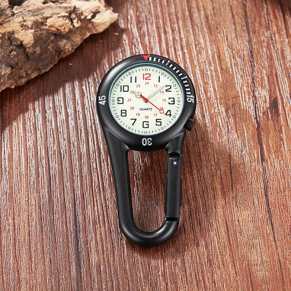 Sort Clip-on quartz karabinhage ur Rygsæk Vandtæt og stødsikkert lommeur Selvlysende udendørs