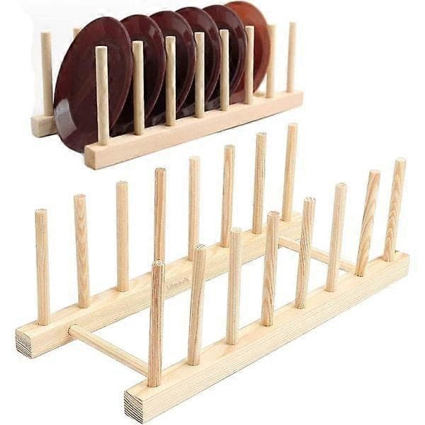 2-pack Bambu diskställ, Bambu diskställ, Bambu trä diskställ med avrinningsbräda, Tallrikshållare, Köksförvaring