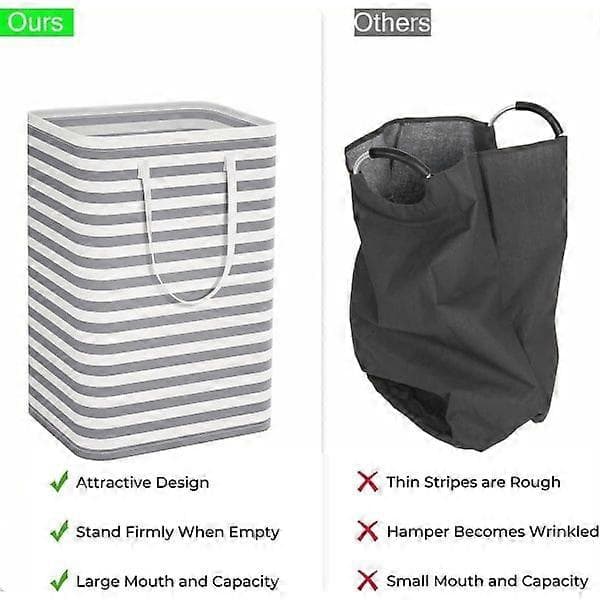 Large Laundry Basket Bag - Independent Waterproof Laundry Hamper with Extended Handle - Foldable Tall Laundry Basket Striped