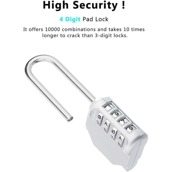 Large Handle Padlock, 4-Digit Combination Lock, Cadna with Long Handle for Gym Lockers, Changing Rooms, College, School Wardrobe, E