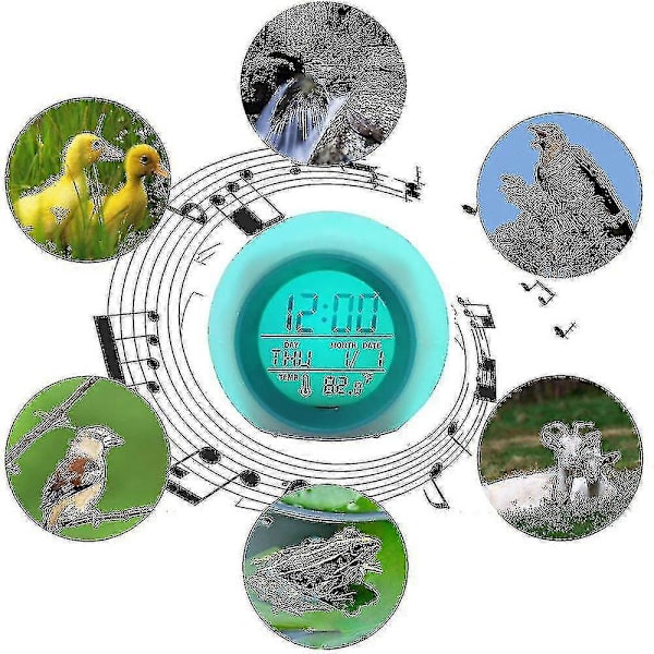 LED Väckningslampa Digital Elektronisk Väckarklocka med Inomhustemperatur Kalenderdisplay och Natur