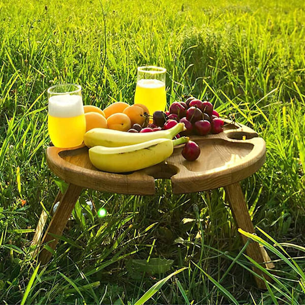 Fällbart picknickbord i trä med vinglashållare, bärbar kreativ 2-i-1 vinglasställ, fack för ost och frukt
