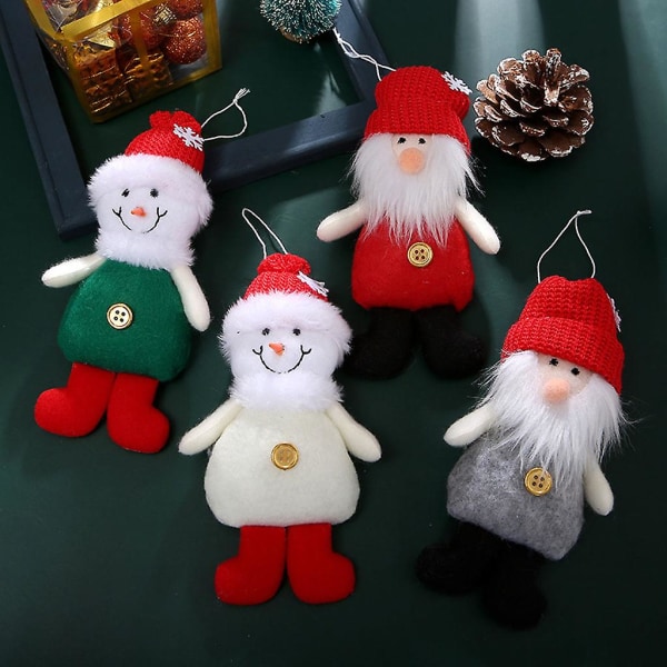 4-pack Julgranspynt Hängande Dekorationer Tomte Snögubbe Docka Jultomte Pojkar Flickor Semesterpynt