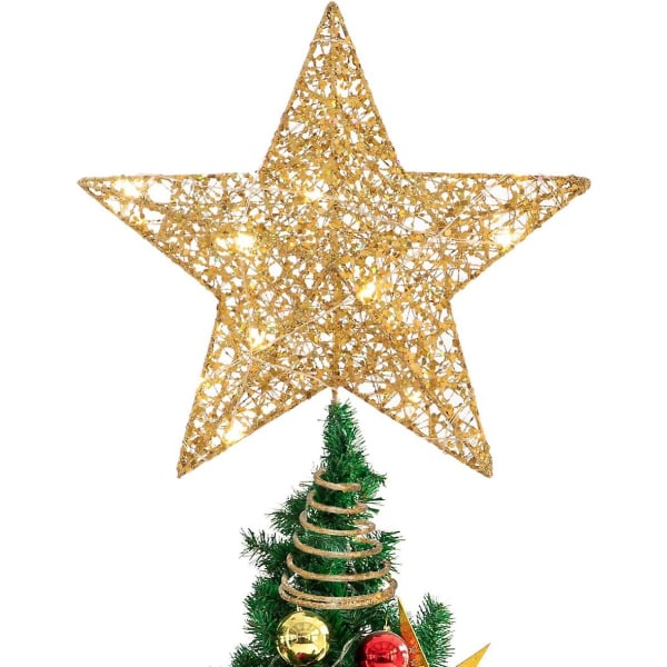 Juletræsvedhæng Oplyste stjerner Glitrende blinkende stjerner Trækrone Julefest Jul Skrivebordsferiedekoration Ornamenter Varm L