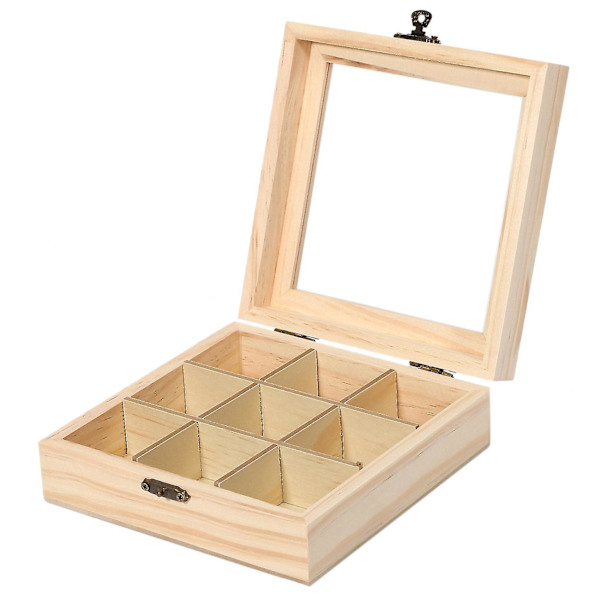 3x Treboks for teposer - Smykkeorganisator - Oppbevaringsboks - 9 rom - Teboksorganisator - Tre - Sukker - P