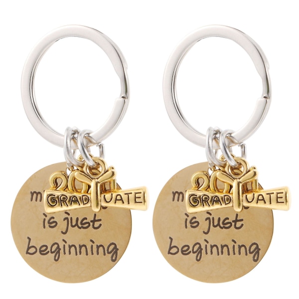 2pcs Stainless Steel 2021 Graduation Keychains Chic Bag Pendants Gift Key RingsGolden5x2.5cm