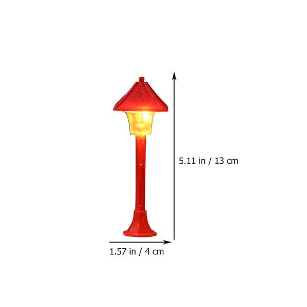 4 stk. Miniature Dekoration Model Jernbane Tog Lampe Mini Gadelygte Pæl Plastik Legetøjs Hus Mini Stre Red 13X4X4CM