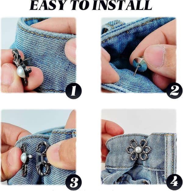 18 sæt blomsterformede jeansknapper, bukse-taljejustering, justerbart taljespænde