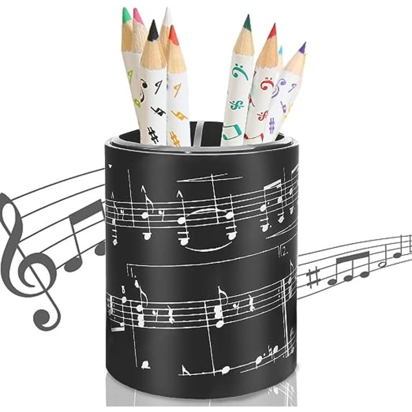 Musik penna pennbehållare, svart penna kopp musikalisk melodi tema pennhållare kopp penna potten Organizer för hemtjänst