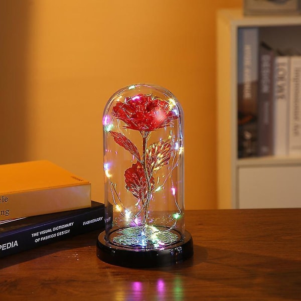 Rose Gift For Women, Beauty And The Beast Rose Enchanted Rose Galaxy Rose In Glass Dome With Led Fairy Lights For Her Mother's Day Valentine's Day Chr