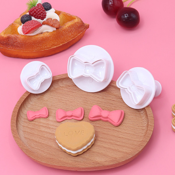 3 stk/sett Plast 3D Mini Sløyfeknute Form DIY Fondant Stempel Kutter Kakeform Sløyfe Kjeks Cupcake Topper Form Baking