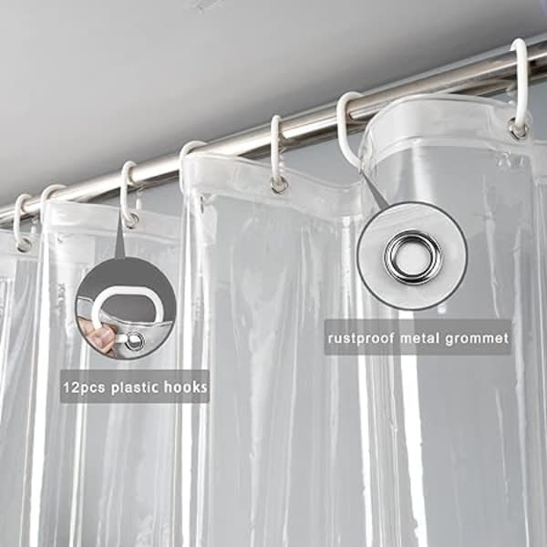 Extra långt transparent duschdraperi 180x200cm, Transparent