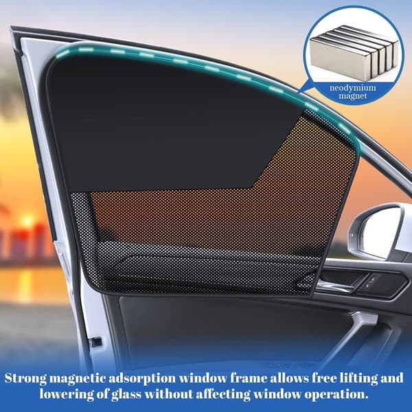 Two-piece car sunshade, designed for the driver's side, blocks UV rays and heat (windshield).