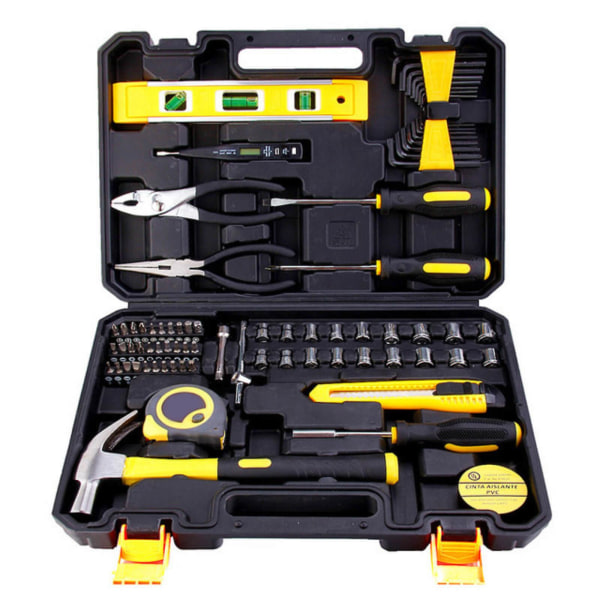 Værktøjssæt 78 stykker Universal husholdningshåndværktøjssæt med plastværktøjskasse Elektrikerværktøjsopbevaring Yellow