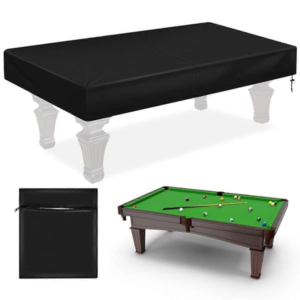 8ft Pool Table Cover with Drawstring, Durable Waterproof Table Cover for Rectangular Tables, Black