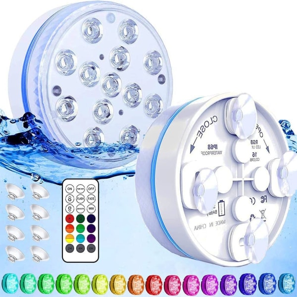 IP68 vattentäta nedsänkbara LED-lampor, undervattenspoollampor med RF-fjärrkontroll 13 ljuspärlor 16 RGB-färger, med magneter/S
