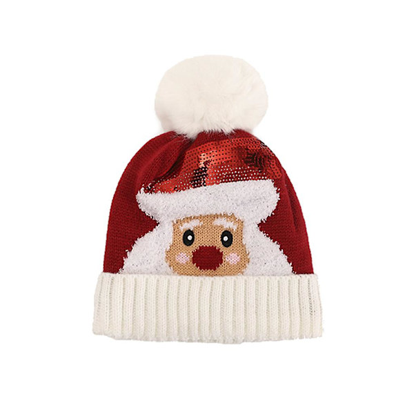 Børne Jule Sequin Santa Claus Strikket Hat Tegneserie Rensedyr Vinter Varmt Langt Halstørklæde Rød Elg