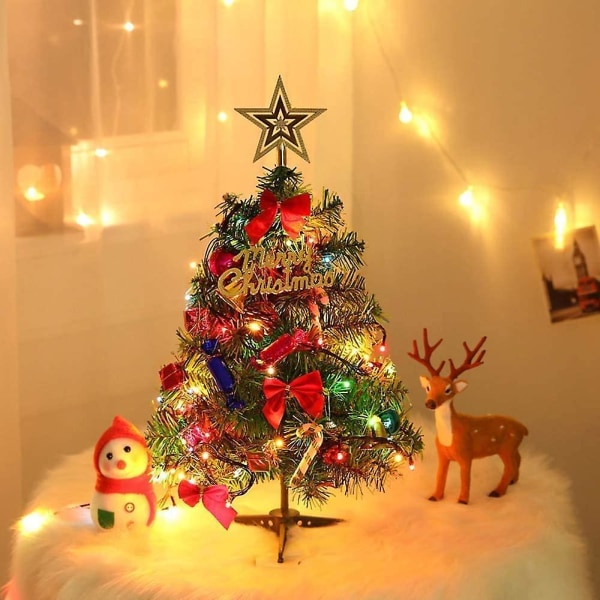 50 cm kunstig juletre, mini juletre med eventyrlys og pynt, julepynt til bord