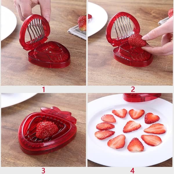 2-pack Strawberry Slicer and Huller - Stem and Leaf Remover Tool with Slicer Kitchen Gadget for Easy Berry Preparation