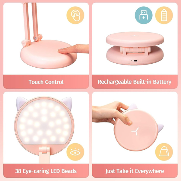 Sød Bordlampe Foldbar & Bærbar Lampe, Genopladelig Kawaii Værelsesindretning Sød Lampe Kattelampe, Børnebordlampe Sød