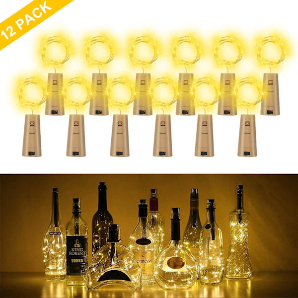 Vinflaske lampe fe lampe kobbertråd lampe korkstreng lampe DIY dekoration jul 12 stykker 1 meter 10 lampe varm hvid
