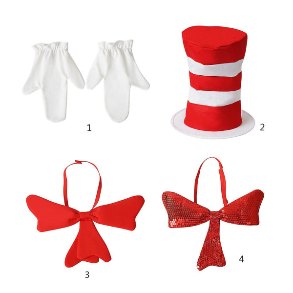 Halloween Party Stribet Top Hat Handsker Sløjfe Kostume Heltårs Kreativ Dekoration Strikkede Sløjfe