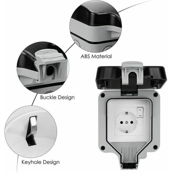 Waterproof IP66 Socket with Switch and Waterproof Junction Box, Dustproof Outdoor Wall Socket