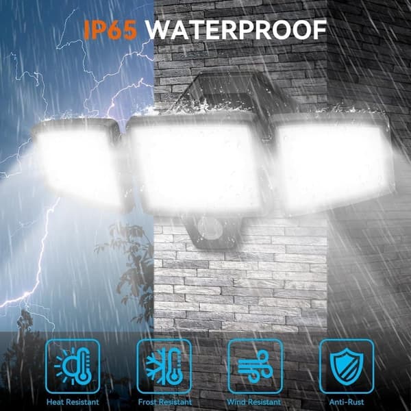 65W LED Solar Security Light Motion Detector Floodlight Outdoor, 6500LM, IP65 Waterproof, 6500K – Adjustable 3-Head Floodlight with Motion Detector