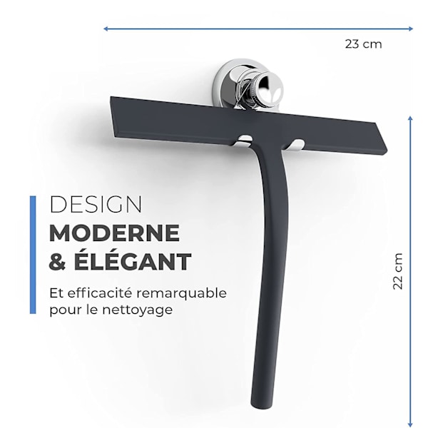 Dusj-squeegee med sugekoppholder - 23 cm svart - Vindussqueegee for bad - Silikon rustfritt stål vindu krok inkludert Dusjtilbehør
