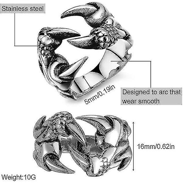 Drakkloringsset, Gotisk Ring Justerbar Vild Öppen Punkring Present Cool Drakkring För Män Kvinnor (1st, Silver)