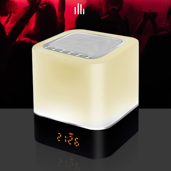 Nattlampa Bluetooth-högtalare, 5-i-1 Touch Control Sänglampa Dimbar Multi-Färgbyte, Sovrumsväckarklocka, Bästa