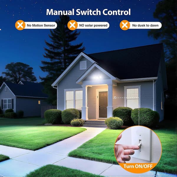 Onfor 60W Floodlight Open, 6000lm Brightness Security Light Switch Controlled, 3 Adjustable Heads