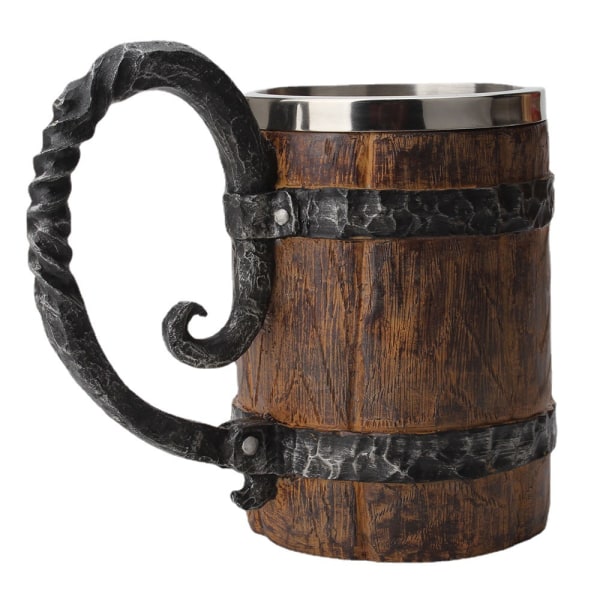 Håndlaget trefat ølkopp, rustfritt stål vintage ølbeger, middelaldersk drikkekopp for kaffe/drikke/juice 550ml gave til