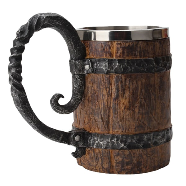 Håndlavet træfad ølkrus, rustfrit stål vintage ølkop, middelalderlig drikkevarekrus til kaffe/drik/juice 550 ml gave til