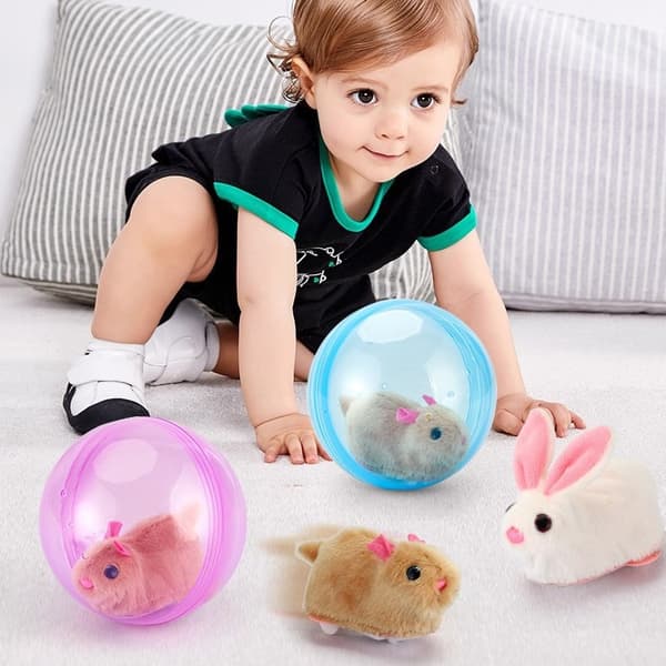 Interactive Cat Toy Ball, Automatic Rolling Pet Toy with Plush Hamster for Cats and Small Pets Small rabbit + blue ball Small rabbit + blue ball