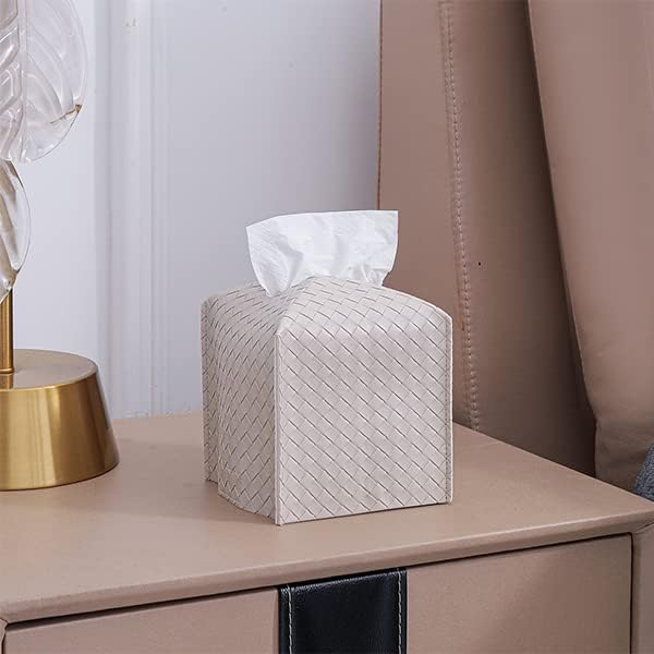 Tissue Box Deksel PU Lær Tissue Holder Firkantet ansikts Tissue Case Ansiktspapir Organizer Dispenser for baderom, forfengelighet benkeplate,