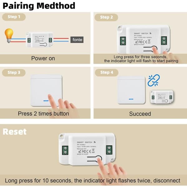10A 230V Radio Lighting Switch Kit, Wireless Switch, Battery-Free, 200-2000W, Wireless Two-Way Switch