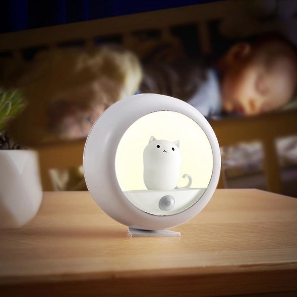 Söt LED-Nattlampa Katt Automatisk Ljusdetektering Rörelsesensor Nattlampa USB Laddningsbar Barn R