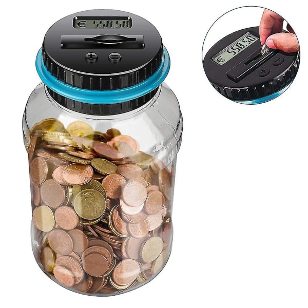 Large Piggy Bank for Boys Adults, Digital Coin Counting Bank with LCD Counter, 1.8L Capacity Coin Bank Money Jar for Adults