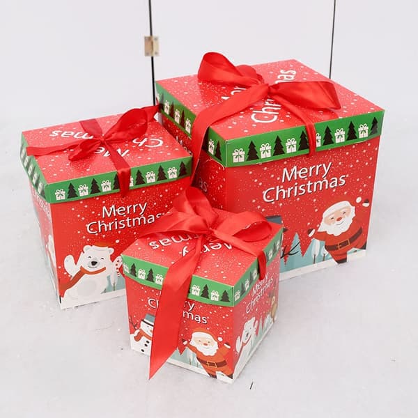 Red Style, Christmas Gift Box with Ribbon - Gift Packaging, 3 si