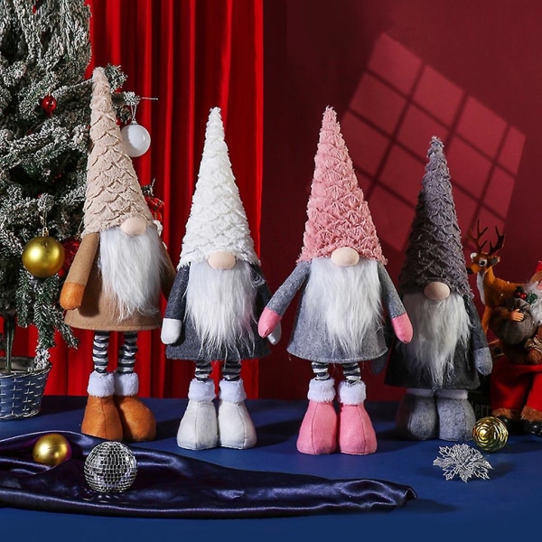 WhiteChristmas Gnome Holiday Ornament Telescoping Spiraali Hiukset Käsintehty Tomte Pehmo Nukke Kodinsisustus Pöytätaso Joulupukin patsasValkoinen