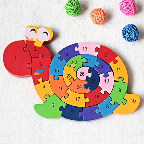 Barn 3d-pussel Träleksak Tecknad snigel Djur Alfabetsiffror Hjärnträning Pedagogisk leksak Barngåva