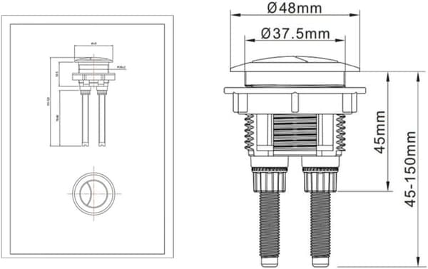 Brushed Brass Flush Button - 38mm Tank Hole, Adjustable Pins up to 125mm, ABS Button with Secure Back Nut for Toilets