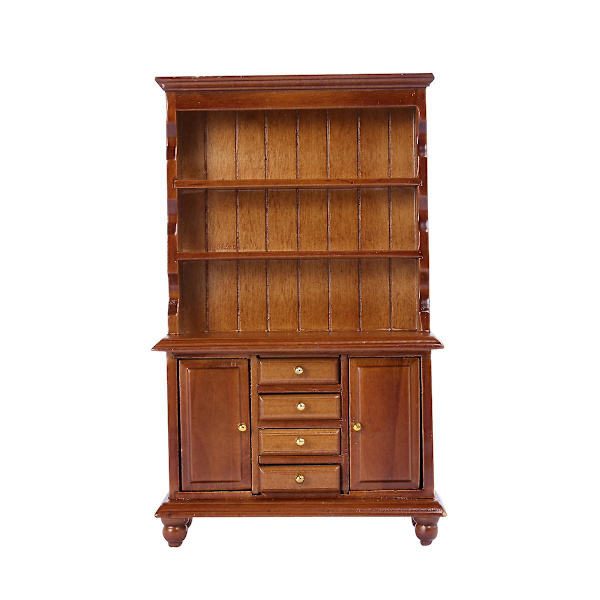 Miniatyr Trähusgarderob Mini Trähusbokhylla Modell Mini Möbel Display Skåp (valnöt 9*16cm