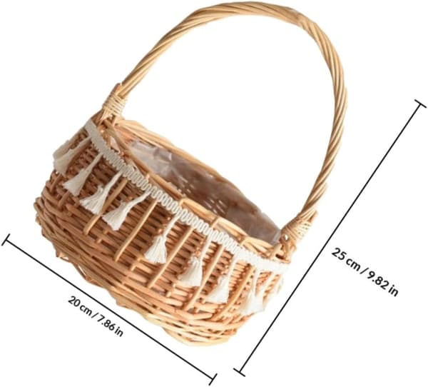 Dark Rattan Round Woven Basket Portable with Handle Rustic Woven Style Khaki Color