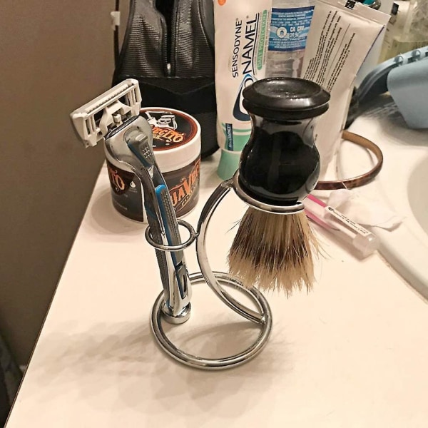 Kraftig krom barberhøvel- og børstestativ Sikkerhetsbarberhøvelbarberholder Klassisk barberverktøy (1 stk, sølv)