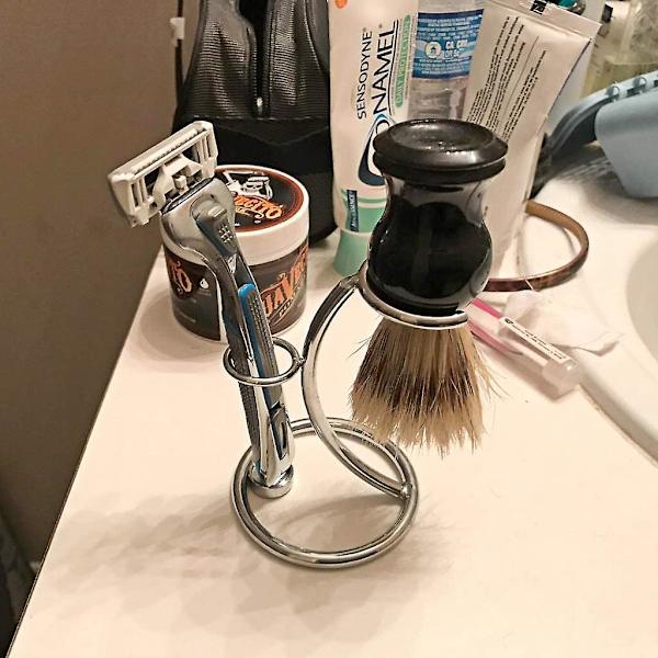 Stativ for barberhøvel og børste i tung krom, sikkerhetshøvelholder, klassisk barberverktøy (1 stk, sølv)