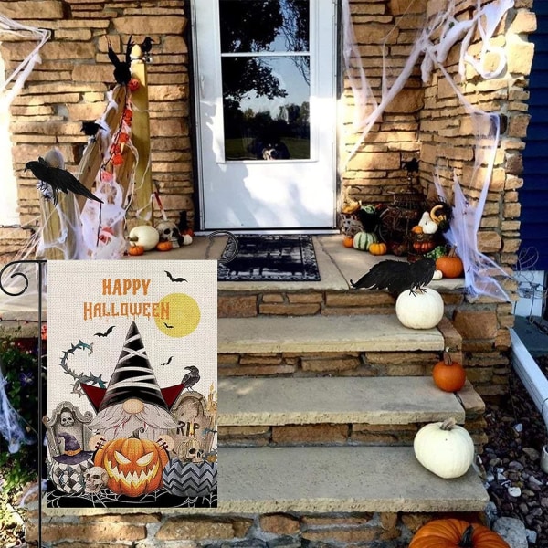 Onnellinen Halloween-puutarhalippu Vampyyri-tonttu Kurpitsat 12 X 18 Kaksisivuinen Juutti Juhlallinen Tervetuloa Pihalippu Puutarhaan Pihalle